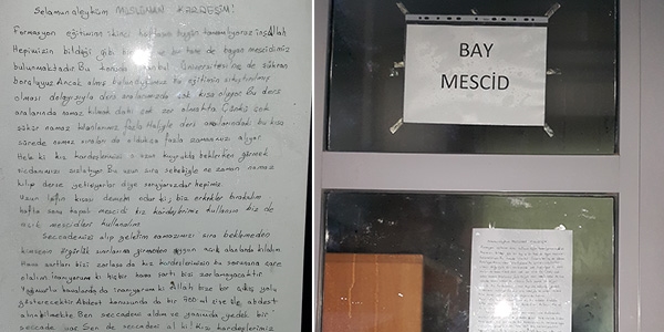 İstanbul Üniversitesi mescidinin kapısında anlamlı mektup