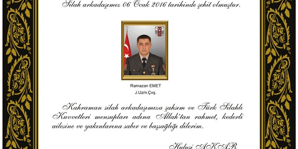 Genelkurmay'dan şehit uzman çavuş için taziye mesajı