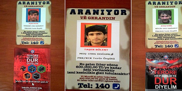 Bitlis'te aranan teröristlerin afişleri asıldı