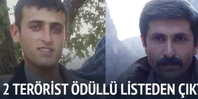 Öldürülen 2 terörist ödüllü listeden çıktı