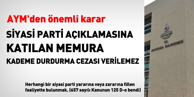 Siyasi parti açıklamasına katılan memura, kademe durdurma ceza verilemez