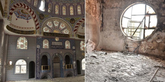 Teröristler cami ve okulları tahrip etti