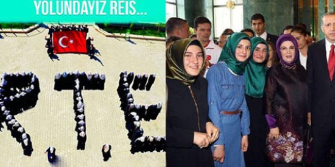 İmam hatip öğrencileri harf gibi dizilerek R.T.E. yazdı