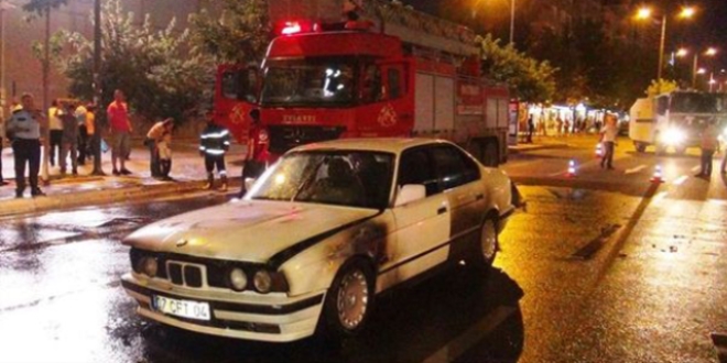 Batman'da yanan araca TOMA müdahale etti