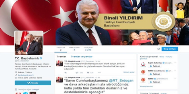 Başbakan Yıldırım'dan ilk tweet