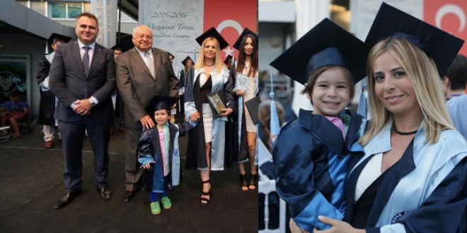 Diplomasını çocuğuyla aldı