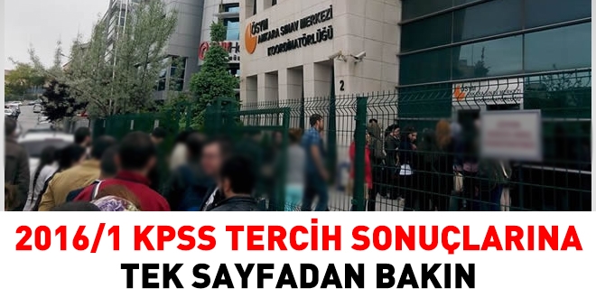 2016/1 KPSS tercih sonularna tek sayfadan bakn