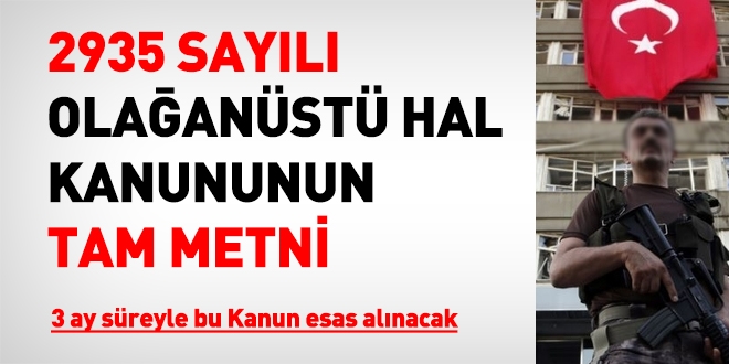 2935 sayılı Olağanüstü Hal Kanununun tam metni