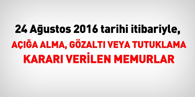 24 Ağustos 2016 tarihi itibariyle haklarında işlem yapılan kamu personeli