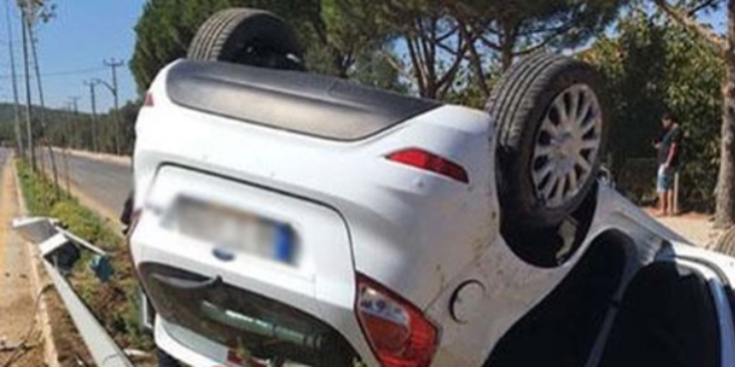 Takla atan otomobilin sürücüsünün kolu koptu