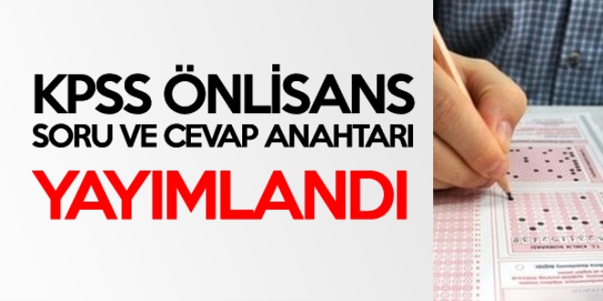 KPSS nlisans soru ve cevap anahtar yaymland