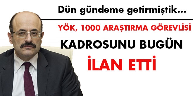 YK, 1000 aratrma grevlisi kadrosunu bugn ilan etti