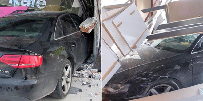 Yoldan çıkan otomobil iş yerine girdi: 1 yaralı