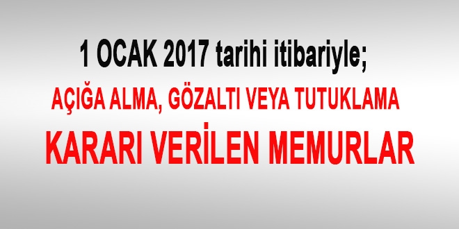 1 Ocak 2017 tarihi itibariyle haklarında işlem yapılan kamu personeli