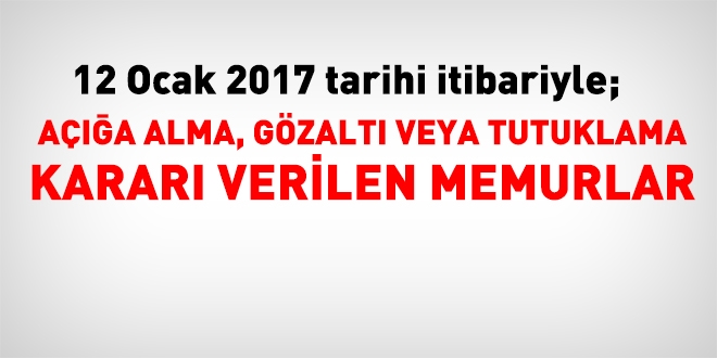 12 Ocak 2017 tarihi itibariyle haklarında işlem yapılan kamu personeli