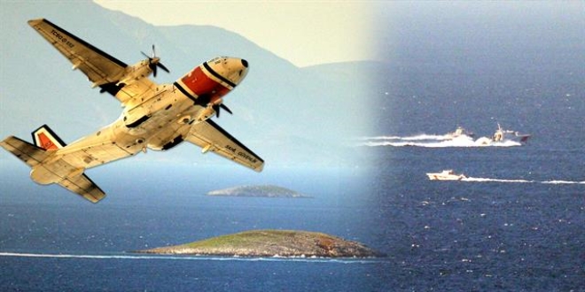Türk Sahil Güvenlik uçağı Kardak semalarında