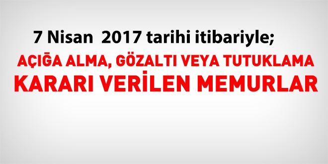 7 Nisan 2017 tarihi itibariyle haklarında işlem yapılan kamu personeli