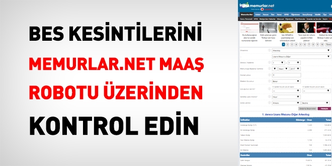 BES kesintilerini, memurlar.net maaş robotu üzerinden kontrol edin