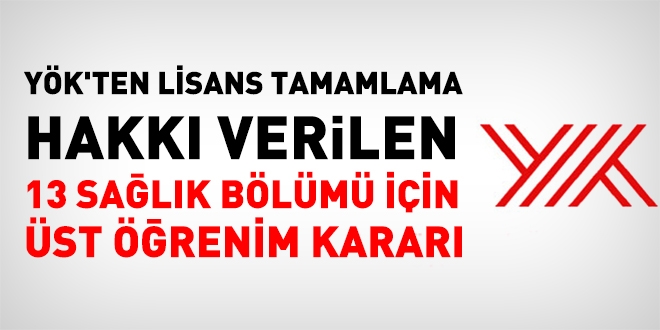 YÖK'ten lisans tamamlama hakkı verilen bazı bölümler için üst öğrenim kararı