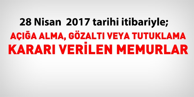 28 Nisan 2017 tarihi itibariyle haklarnda ilem yaplan kamu personeli