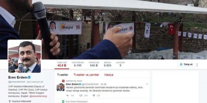 CHP'li Erdem'in Twitter hesabı hacklendi
