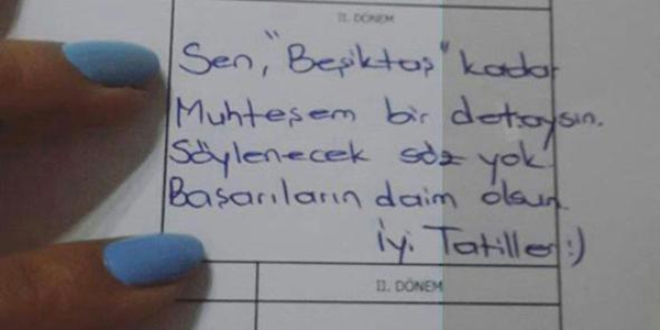 Fanatik Beşiktaşlı öğretmenden ilginç karne notu