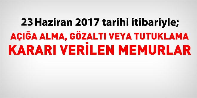 23 Haziran 2017 tarihi itibariyle haklarında işlem yapılan kamu personeli