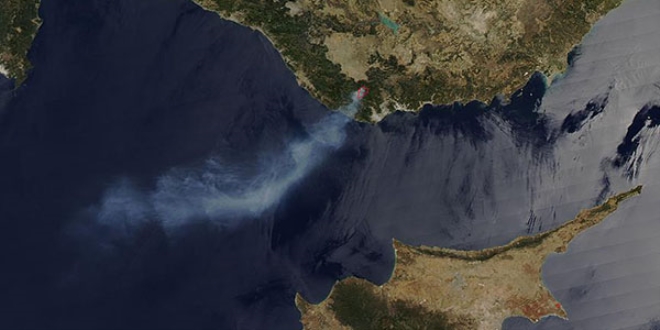 Mersin'deki orman yangn NASA'dan grld