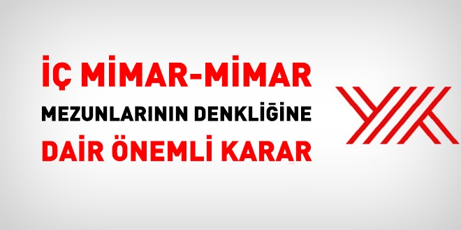 YK'ten  Mimar-Mimar denkliine dair nemli karar