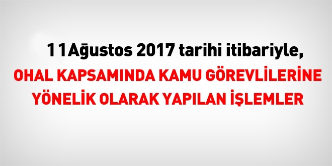 11 Ağustos 2017 tarihi itibariyle haklarında işlem yapılan kamu personeli