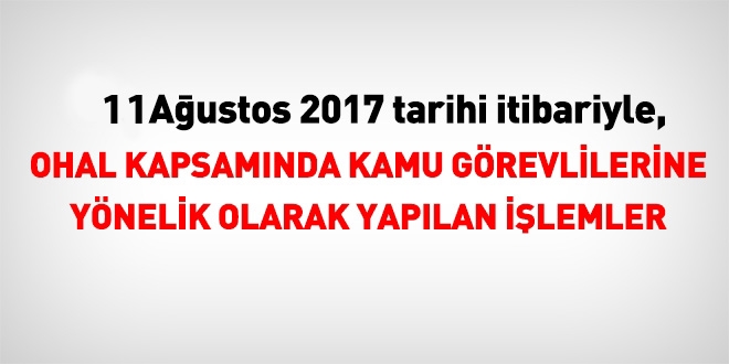 11 Austos 2017 tarihi itibariyle haklarnda ilem yaplan kamu personeli