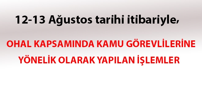 13 Ağustos 2017 tarihi itibariyle haklarında işlem yapılan kamu personeli