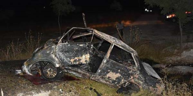 Takla atan otomobil yandı; 1 ölü, 5 yaralı