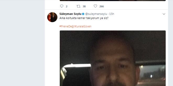 Bakan Soylu'dan arka koltukta emniyet kemeri uyarısı