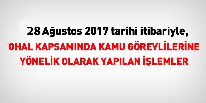 28 Ağustos 2017 tarihi itibariyle haklarında işlem yapılan kamu personeli