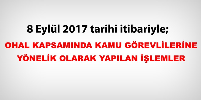 8 Eylül 2017 tarihi itibariyle haklarında işlem yapılan kamu personeli
