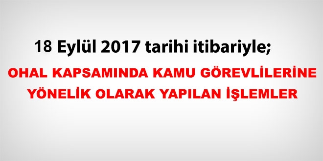 18 Eylül 2017 tarihi itibariyle haklarında işlem yapılan kamu personeli