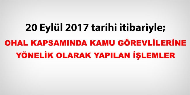 20 Eylül 2017 tarihi itibariyle haklarında işlem yapılan kamu personeli