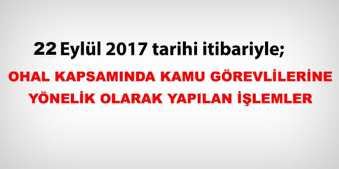 22 Eylül 2017 tarihi itibariyle haklarında işlem yapılan kamu personeli