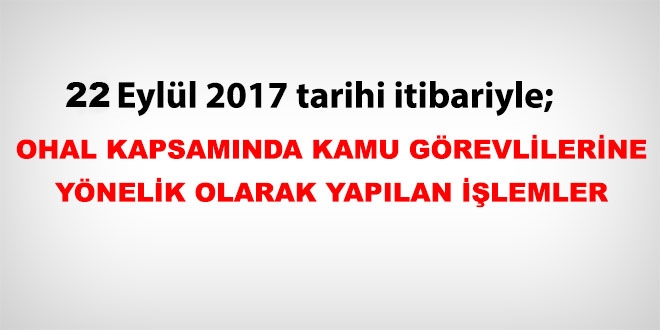 22 Eyll 2017 tarihi itibariyle haklarnda ilem yaplan kamu personeli