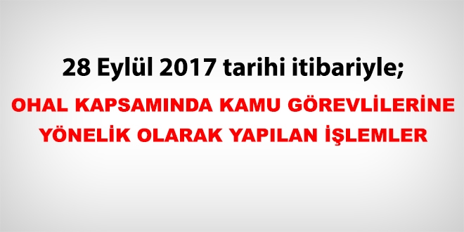 28 Eylül 2017 tarihi itibariyle haklarında işlem yapılan kamu personeli