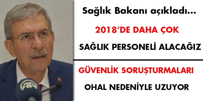 Sağlık Bakanlığı, 2018'de, 2017'ye göre, daha fazla personel alacak