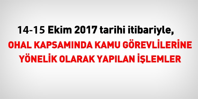 14 - 15 Ekim 2017 tarihi itibariyle haklarnda ilem yaplan kamu personeli