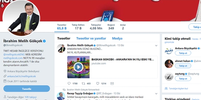 Melih Gökçek twiter'a küstü
