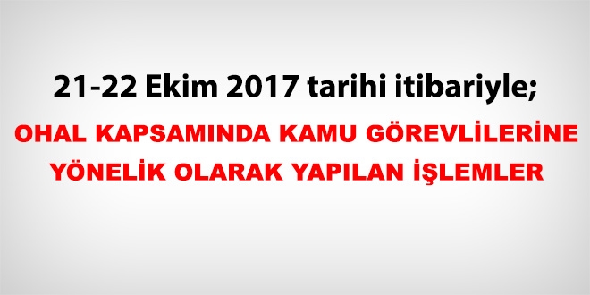21-22 Ekim 2017 tarihi itibariyle haklarında işlem yapılan kamu personeli
