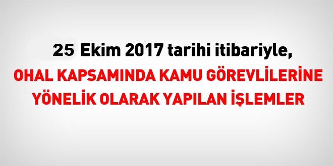 25 Ekim 2017 tarihi itibariyle haklarında işlem yapılan kamu personeli