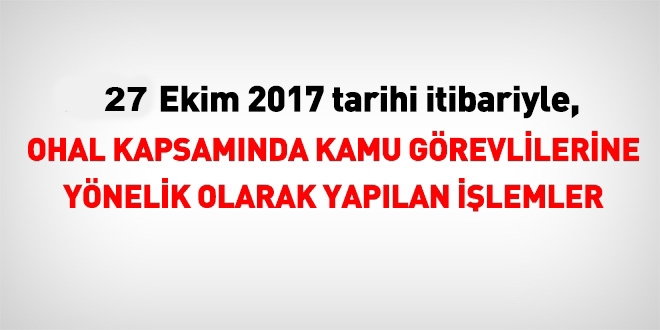 27 Ekim 2017 tarihi itibariyle haklarında işlem yapılan kamu personeli