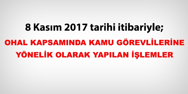 8 Kasım 2017 tarihi itibariyle haklarında işlem yapılan kamu personeli