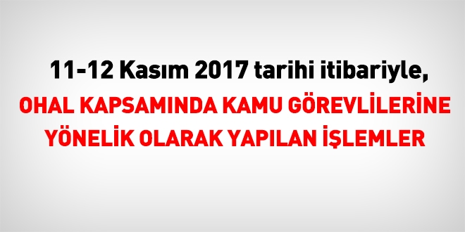 11-12 Kasım 2017 tarihi itibariyle haklarında işlem yapılan kamu personeli