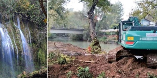 Şelale kurumasın diye dere yatağındaki çınar ağaçlarını kestiler